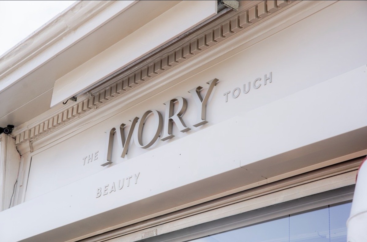 The Ivory Touch salon shopfront signage in Giffnock